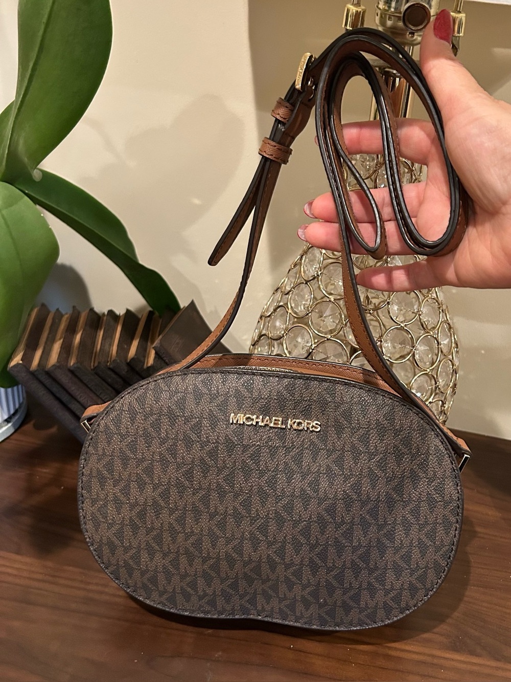 Michael Kors Brown Logo Oval Crossbody Bag